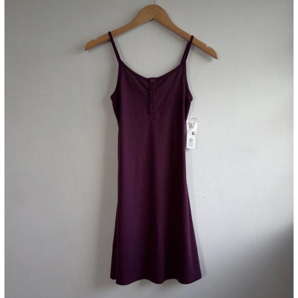 No Boundaries Henley Ribbed Cami Dress Women XS Dark Cherry Purple Y2K Mini NWT